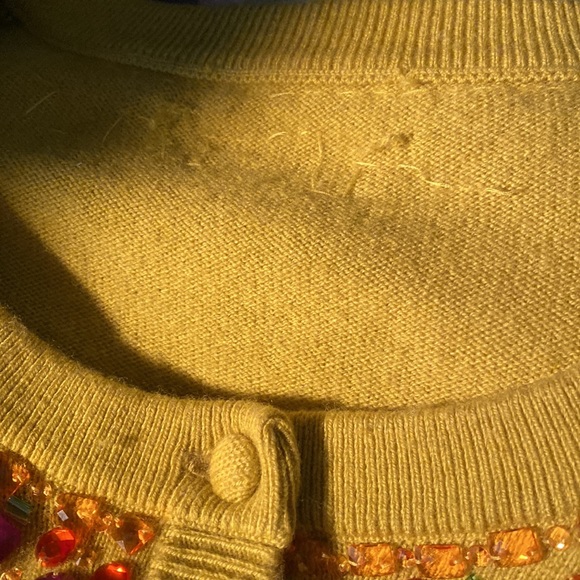 Kate Spade Paulina Cardigan Sweater in Chartreuse/Mustard Jeweled Collar - Picture 5 of 10